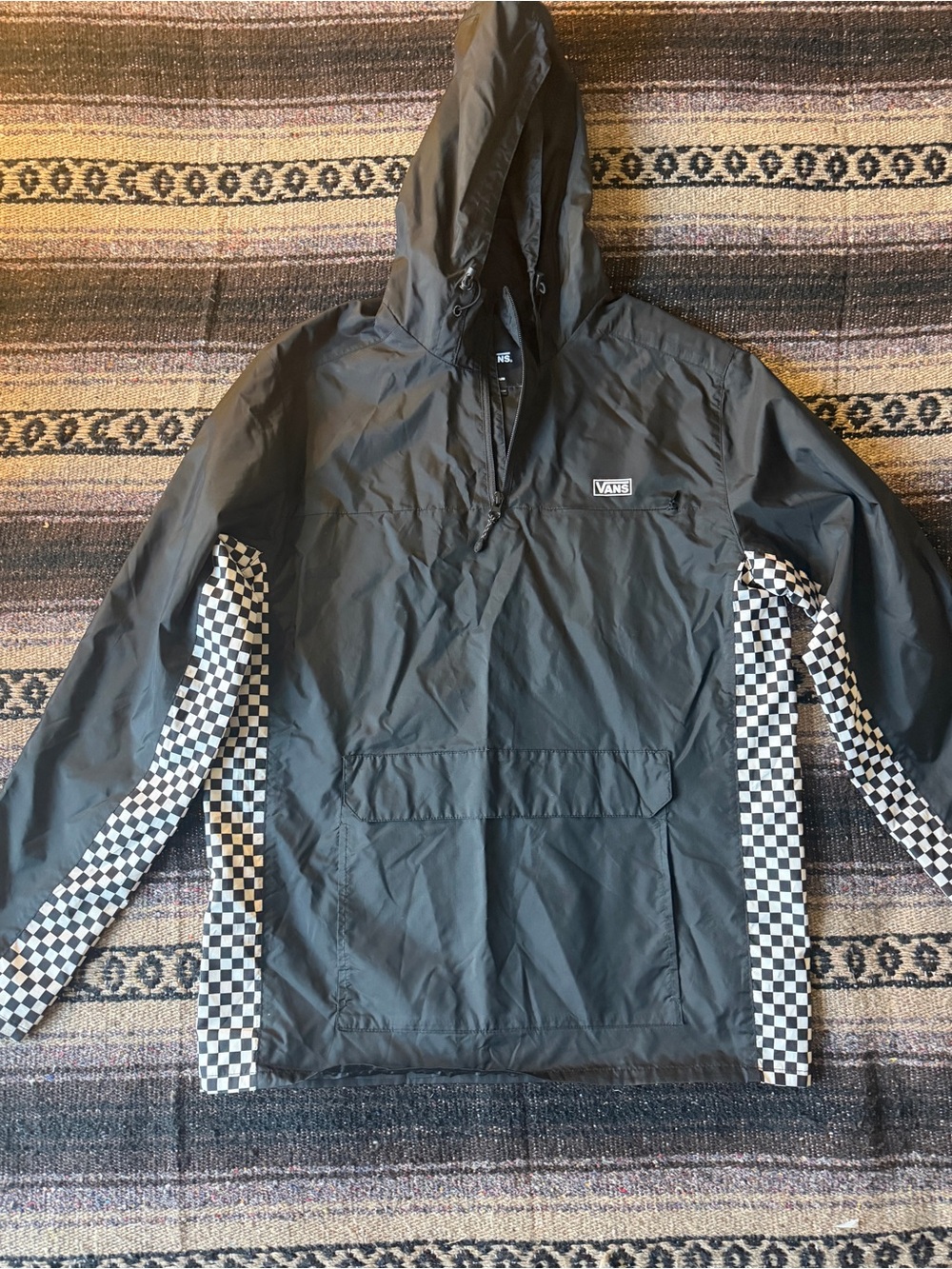 Vans Black Pullover Windbreaker with Checkerboard Panels